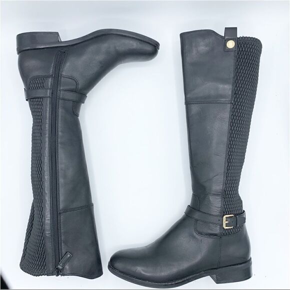 Cole Haan Galina Tall Black Riding Boots Chunky Low Heel Sz 8 - Picture 5 of 16